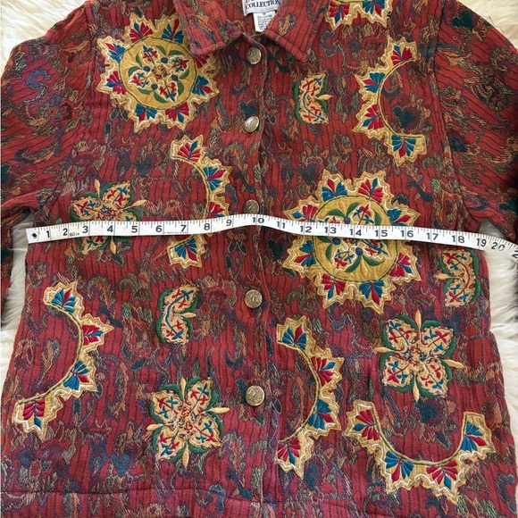 Tantrums Women's Burgundy Fall Patterned Embroidered Blazer Jacket - Picture 3 of 6